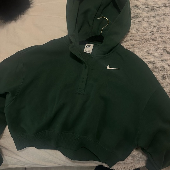 Nike Sweaters - Nike Forest Green Hooded Pullover with White Swoosh. Worn Once